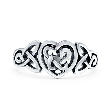 Celtic Heart Ring Oxidized Band Solid 925 Sterling Silver Thumb Ring (9mm)